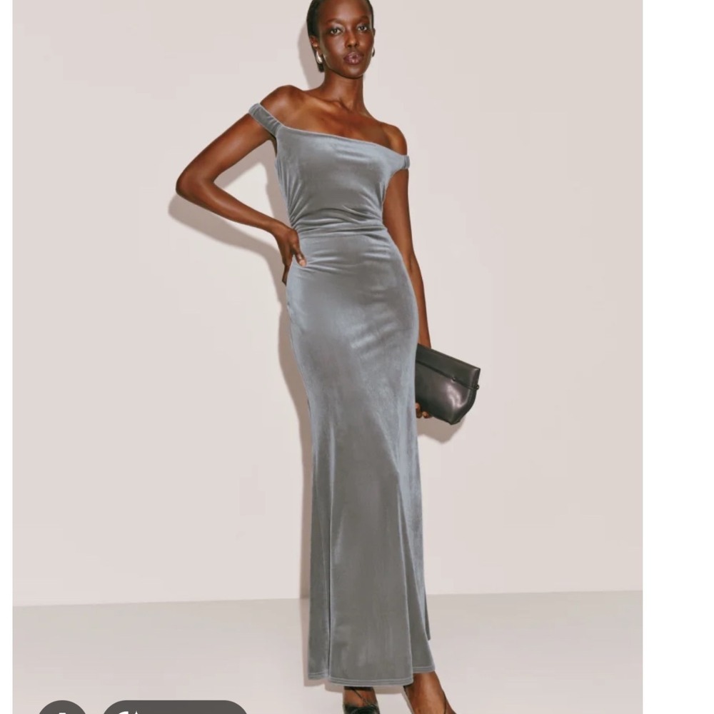 Reformation Ritz Knit Dress Elegant Gray Velvet Maxi Dress Evening Gown Formal M - Picture 1 of 7